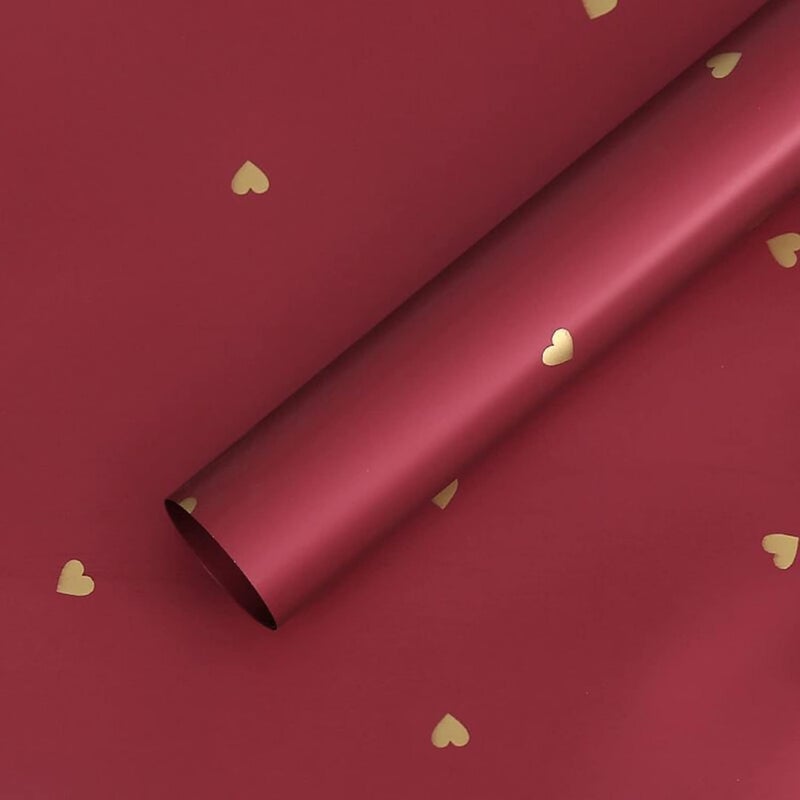 Oakbud 20 Sheets Solid Color Love Heart Flower Wrapping Paper,Waterproof Florist Bouquet Paper,DIY Crafts,22.8x22.8 inch (Red Gold) - Image 1